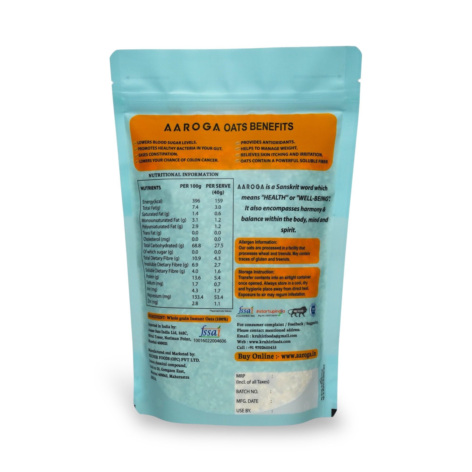 Aaroga Quick Cooking Instant Oats (500 GMS)