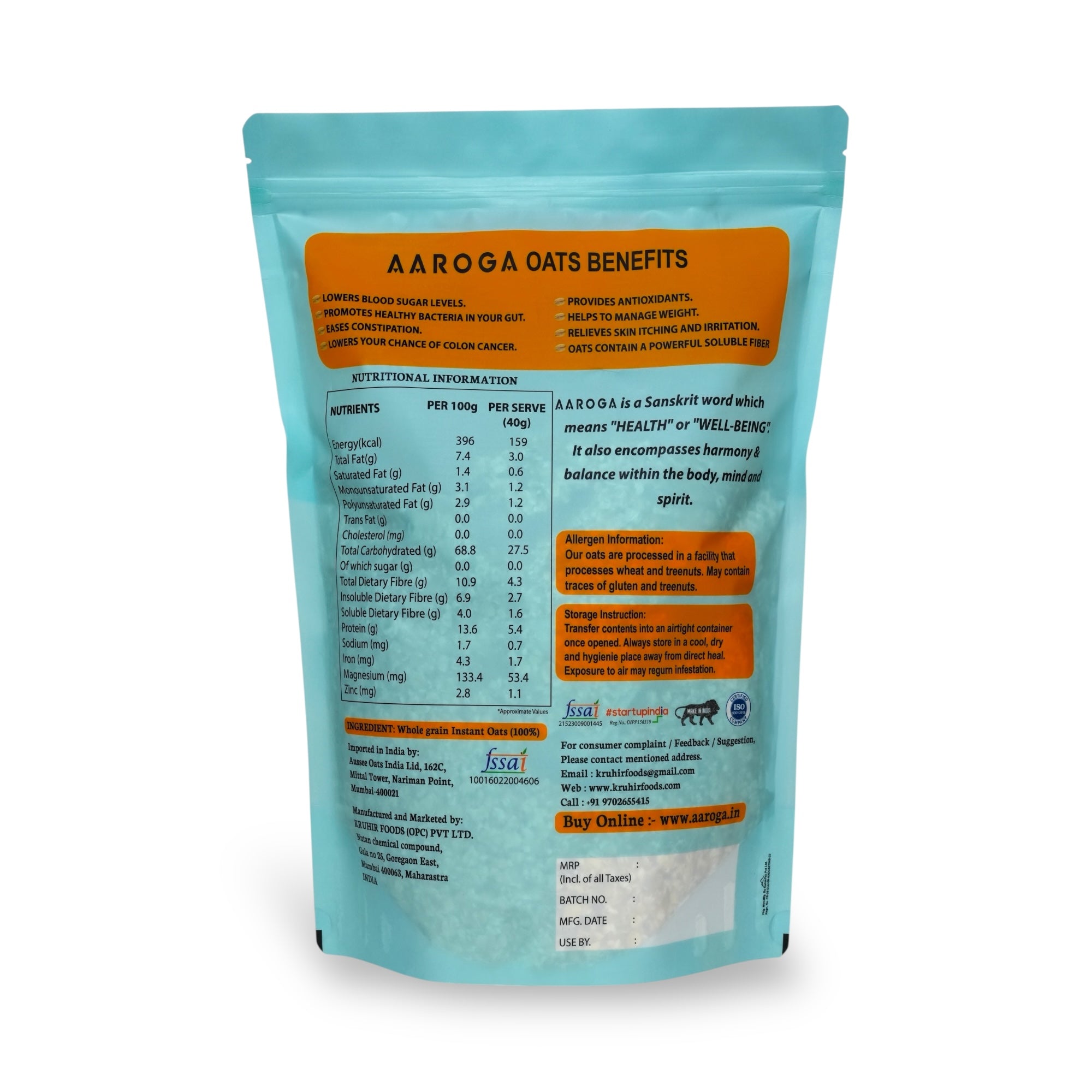 Aaroga Quick Cooking Instant Oats (1 KG)